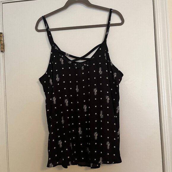 Torrid Size 2 Black and White Pineapple Polkadot Pattern Tank Top, Strappy Back - Picture 3 of 4